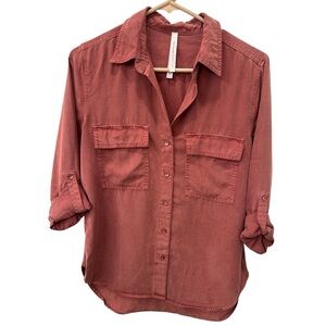 Aritzia Babaton Utility 100% Tencel Lyocell Button Down Dusty Rose Size XXS